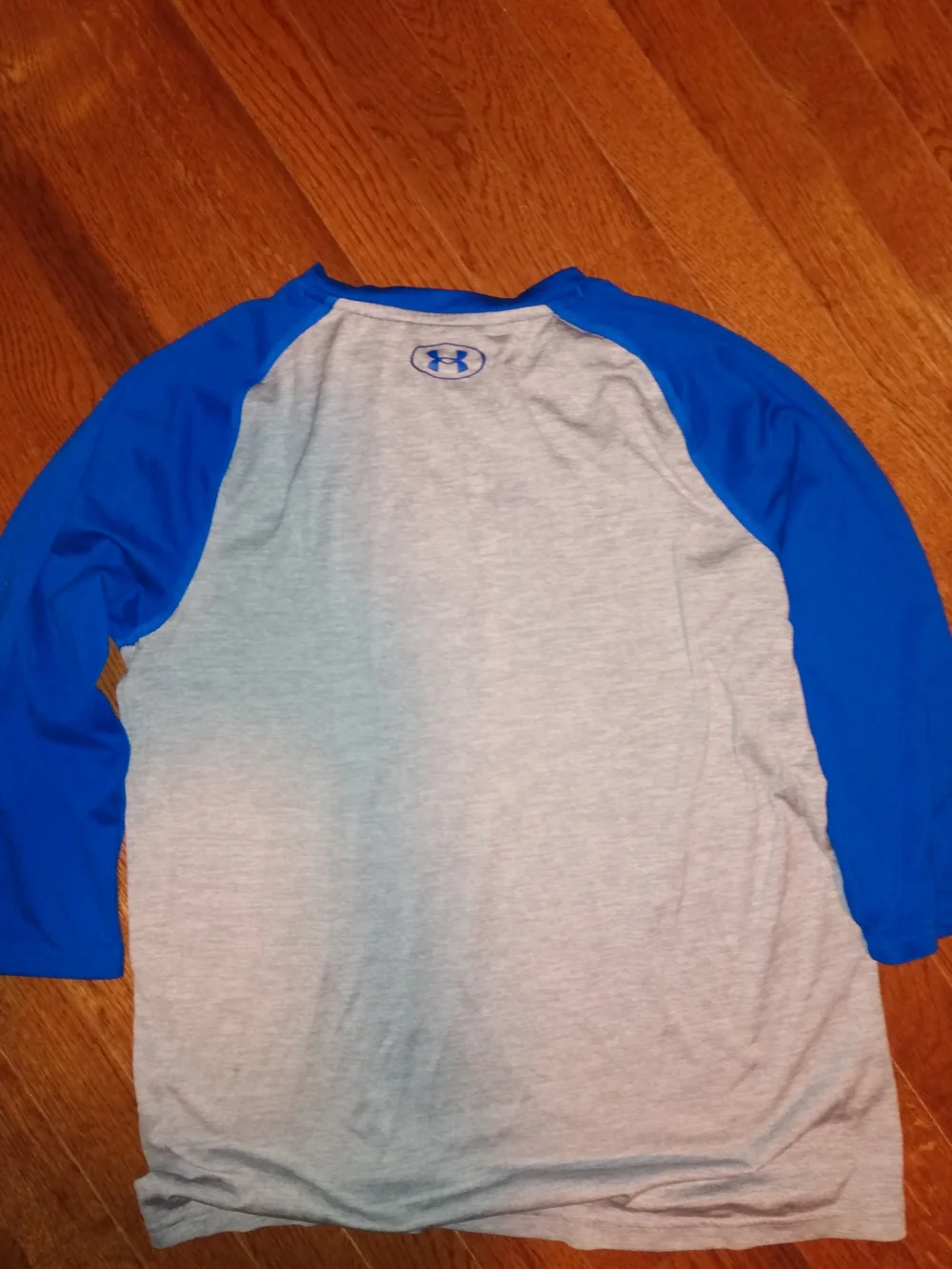 Under Armour Grey and Royal Blue Long Sleeve Baseball Raglan Shirt